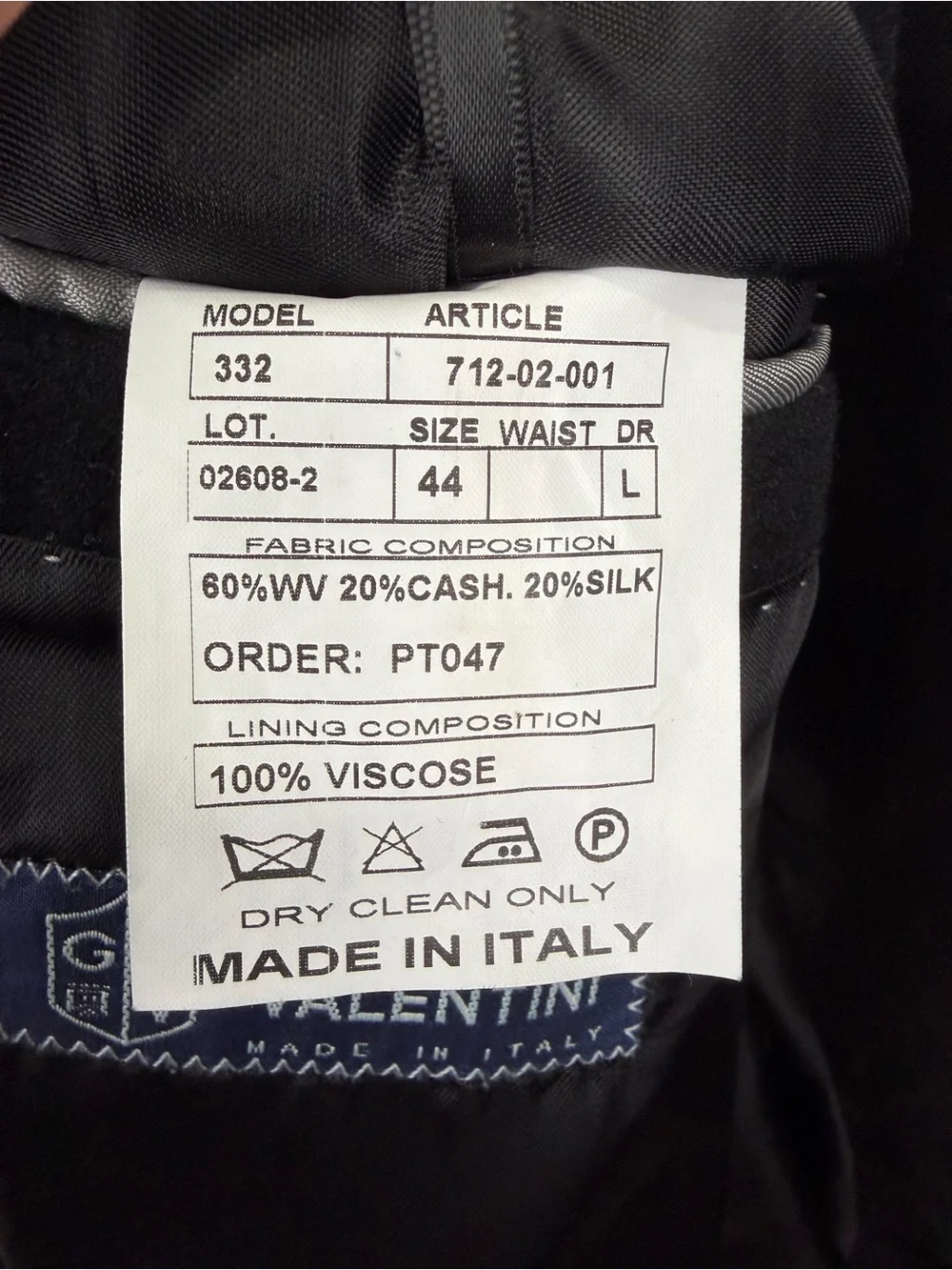 Giorgio Valentini Made in Italy Wool Cashmere Silk Black Blazer Size 44L